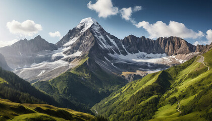 Fototapeta premium International mountain Day concept. Mountain on natural background. Suitable for marketing or business purposes. Panoramic banner with place for text