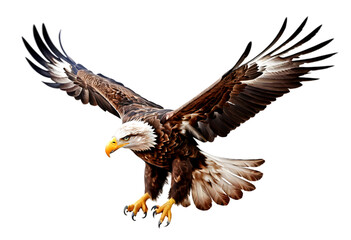 Majestic Bald Eagle Soaring In Flight. The eagles sharp gaze and powerful talons are prominent. "