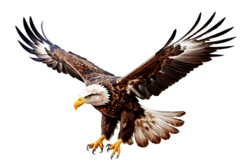 Majestic Bald Eagle Soaring In Flight. The eagles sharp gaze and powerful talons are prominent. "