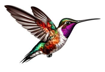 Obraz premium Colorful Hummingbird in Flight Against Black Background
