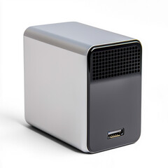 Network-attached storage device on a desk. isolated on transparent background