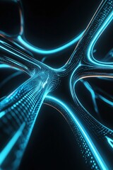 Futuristic Abstract Network Structure with Glowing Blue Lines and Points in a Dark Background, Ideal for Technology and Digital Innovation Themes