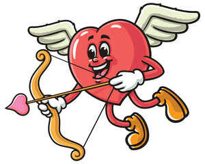 Love Heart with Cupid style,  Cartoon Mascot Illustration Character Vector Clip-art Hand-drawn Logo Design