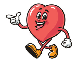 Love Heart is walking leisurely,  Cartoon Mascot Illustration Character Vector Clip-art Hand-drawn Logo Design
