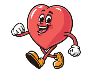 walking Love Heart Cartoon Mascot Illustration Character Vector Clip-art Hand-drawn Logo Design