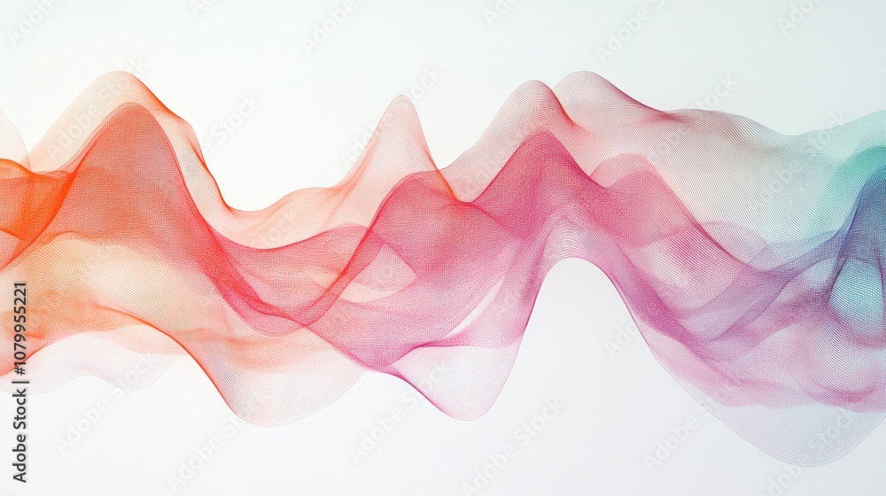 Poster abstract wave pattern in red and blue tones with soft mesh texture on a light background for modern 