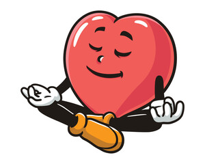Meditating Love Heart Cartoon Mascot Illustration Character Vector Clip-art Hand-drawn Logo Design