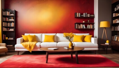 Scandinavian living room interior design zoom background,Doodle patterned wallpaper graphics