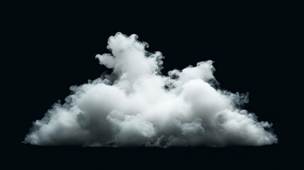 A large white smoke cloud billowing softly, set against a solid black backdrop