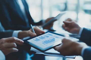Businesspeople Analyzing Financial Data on a Tablet