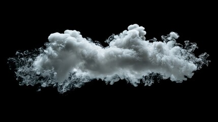 A large white smoke cloud billowing softly, set against a solid black backdrop