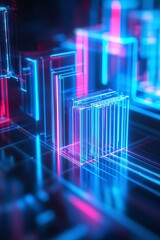 Futuristic Neon Abstract Structure in Blue and Pink Tones with Layered Lines and Glowing Effects for Modern Technology Background and Design Concepts