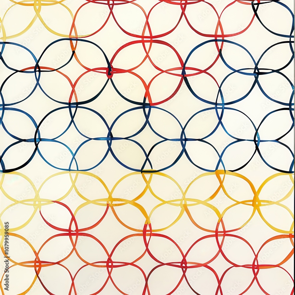Aufkleber colorful geometric pattern with overlapping circles in red, yellow, blue and black, creating a vibra