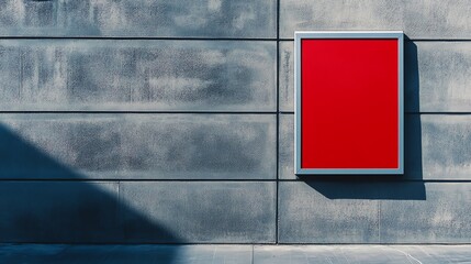 A Red Billboard on a Gray Concrete Wall