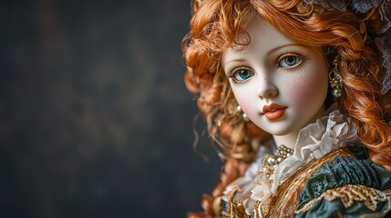 Porcelain Doll with Red Hair and Green Eyes