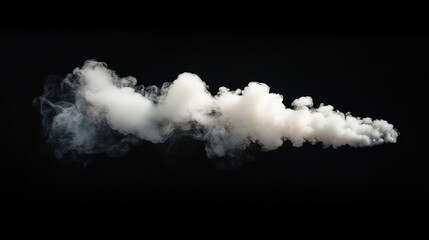A light, airy white smoke cloud floating effortlessly, isolated on a solid black background