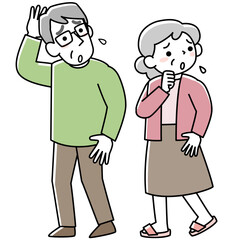 困っているシニア女性と男性