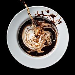 Swirling Chocolate and Coffee Design in White Plate