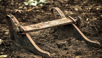 Rusty Metal Garden Tool Lying in Soil