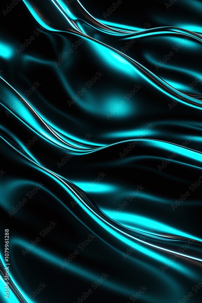 Poster shimmering turquoise waves on a glossy surface creating a tranquil and modern atmosphere, ideal for 