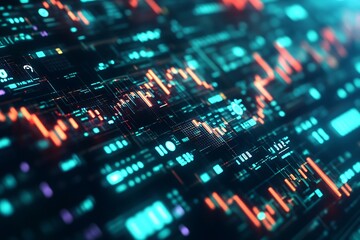 Abstract digital interface with glowing lines and data visualizations