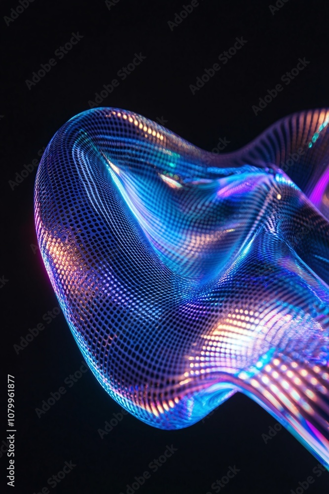 Poster stunning abstract wave made of colorful light and mesh texture in a dark environment, highlighting f