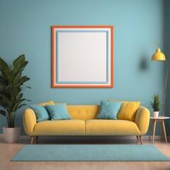 empty picture frame on wall of a modern colourful bed room 