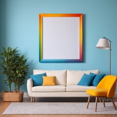 empty picture frame on wall of a modern colourful bed room 