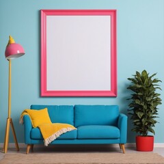 empty picture frame on wall of a modern colourful bed room 