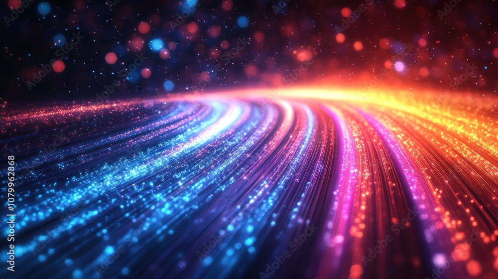 Poster vibrant abstract light trails in a flowing pattern.