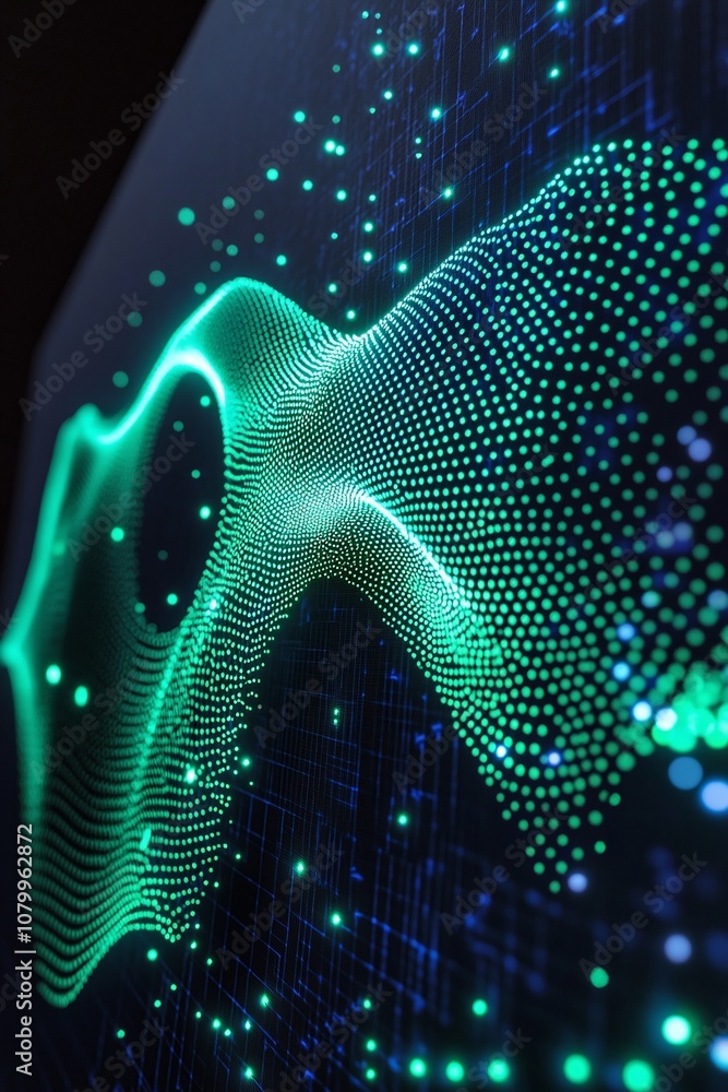 Poster vibrant abstract visualization of digital waves and light particles in a stunning display of technol