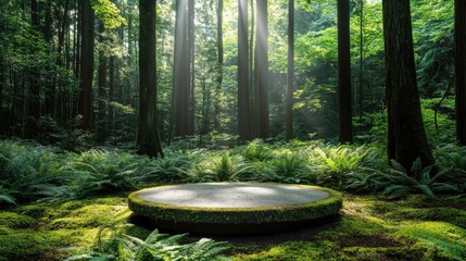 Discover Tranquility in a Lush Forest with Sunlight Streaming Through Trees