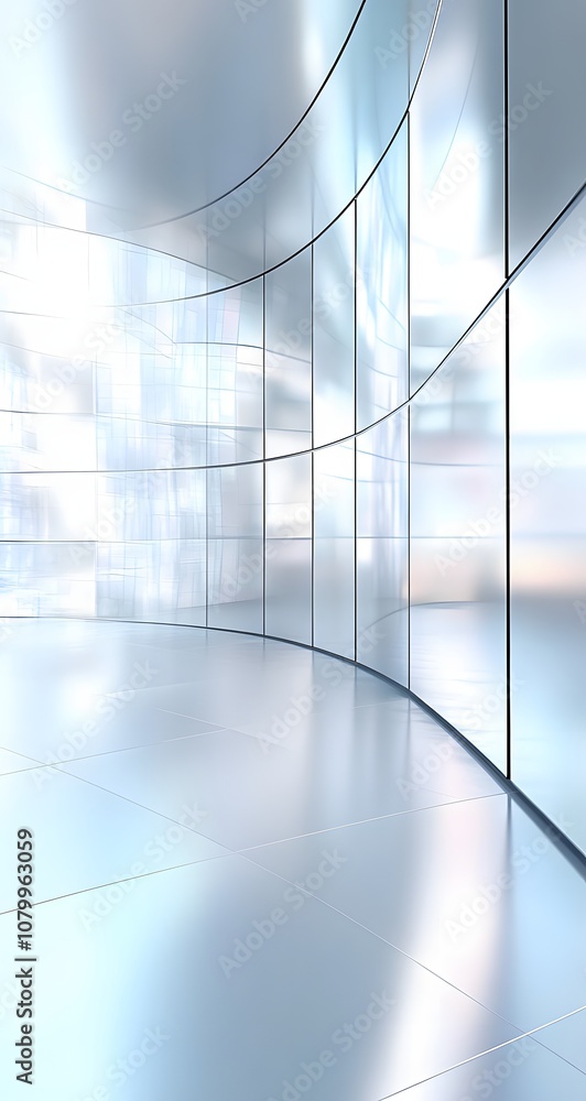 Poster 11. a high-tech 3d display with transparent panels, smooth reflections, and a large empty space for 