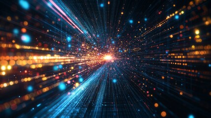 A minimalist rendering of a blockchain node surrounded by glowing lights and data streams, floating in cyberspace