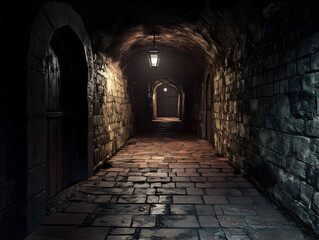 3D Dark Medieval Castle Corridor Illustration
