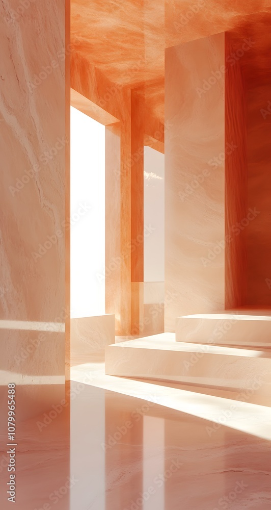 Poster 14. a polished 3d environment with soft lighting and abstract shapes, offering ample space for a pro