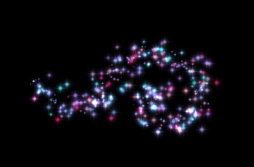 Abstract transparent cloud of glowing small multicolored lights, in the shape of a wave