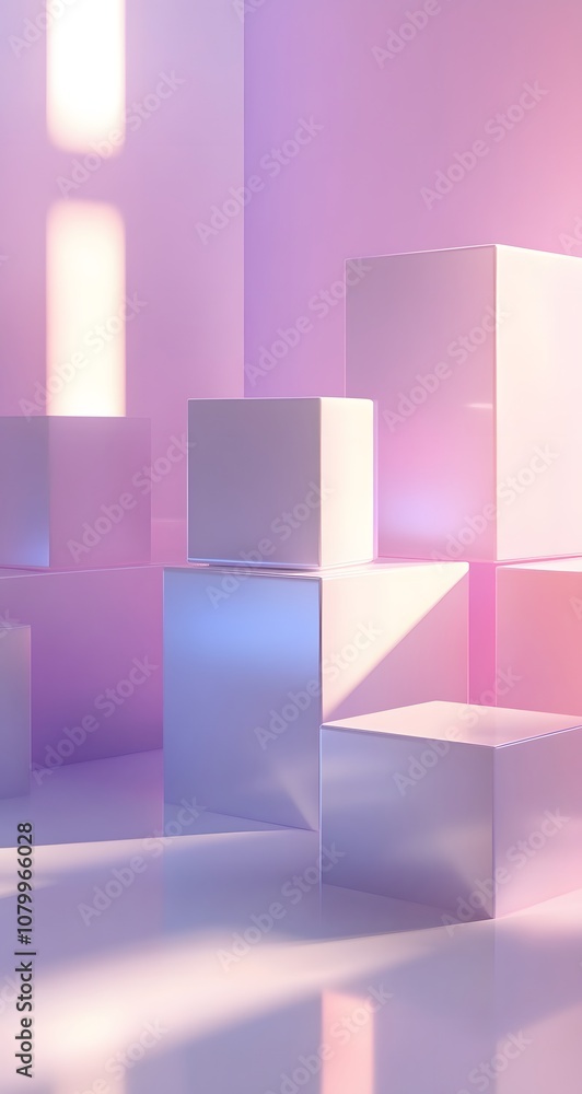 Poster 15. a minimalist 3d showcase with soft gradients, floating cubes, and an open center for product pla