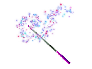 Magic wand with shiny glowing magic dust