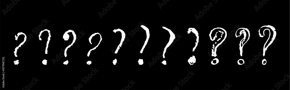 Poster question mark symbols set. white pencil school kid handwritten ask signs. icon collection to highlig