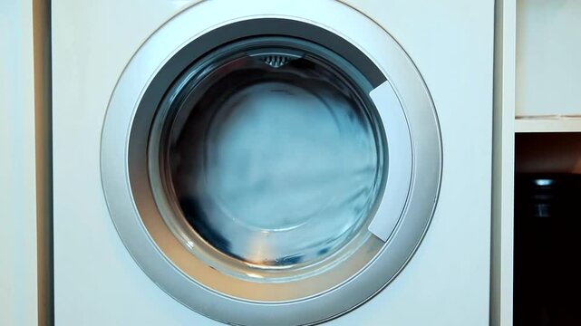 Front-loading washing machine in modern laundry room