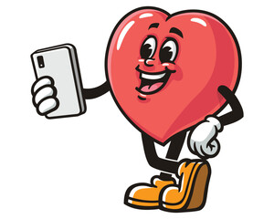 Love Heart with gadget,  Cartoon Mascot Illustration Character Vector Clip-art Hand-drawn Logo Design