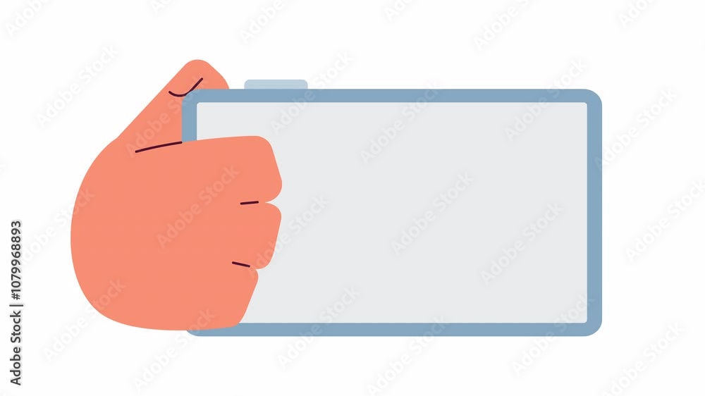 Poster hand holding smartphone with blank screen 2d animation. mobile phone using cartoon flat 4k video, al