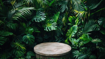 Tropical Rainforest Lush Greenery Stone Platform Background