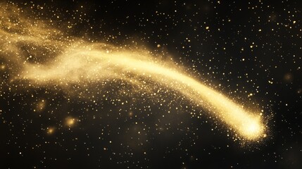 Bright golden wind filled with magical dust and sparkling stars, forming a beautiful flowing streak
