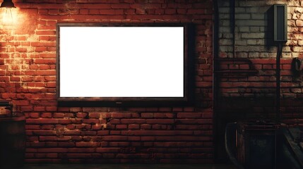 A blank TV screen mounted on a red brick wall in an industrial-style loft, creating a stylish background for streaming or product videos.