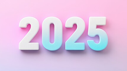 Colorful gradient 2025 on soft pink background: modern year display