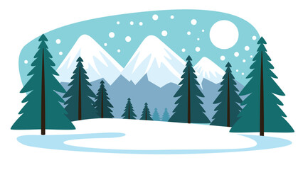 Fototapeta premium Mountain Nature Landscape with Pine Tree in the Forest in Snow Winter Season