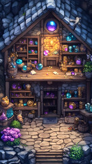Illustration - Magical Gem Shop in a Mountain Cave