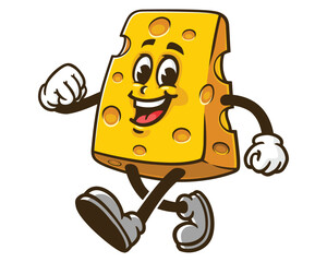 Walking Cheese Cartoon Mascot Illustration Character Vector Clip-art Hand-drawn Logo Design